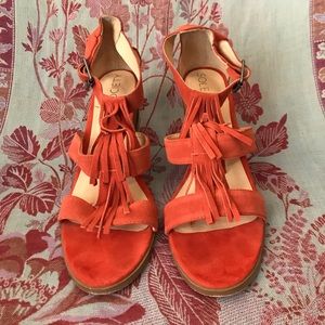 Sole Society suede fringe heeled sandals